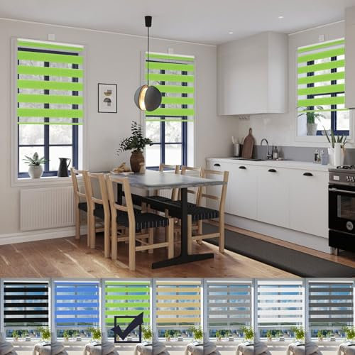 Verdunkelungsrollo Klemmfix 35 x 220 cm Hitzeschutz Energiesparend Duo Rollos für Fenster Inkl. Zubehör für Fenster Und Tür, Grün