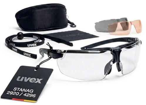 Uvex i-3 taktiskt set – premiumskyddsglasögon – strykglasögon med 2 utbytbara skivor, tonade och transparenta – dimfria, reptåliga och kemikaliebeständiga – FT (45 m/s)