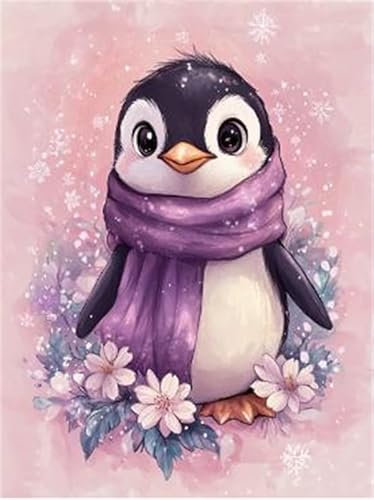 Kitquiver Teppich Knüpfen Set Zum Selber Machen Knüpft Kissen Pinguin Knüpfen Set Anfänger 52X38cm DIY Knüpfsets mit Werkzeug Knüpfhaken-Teppich-Set Teppichherstellungs-Set Handarbeit für Anfänger