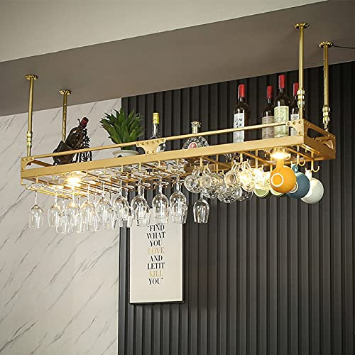 MISTRARA Weinregal zur Wandmontage – an der Decke hängendes Weinglasregal, Weinglashalter im Vintage-Stil aus Eisen mit Verstellbarer Höhe für die Dekoration von Bars/Küchen