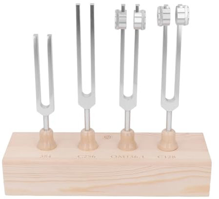 Stimmgabeln Set, 128 Hz, 136 Hz, 256 Hz, 384 Hz, Gewichtetes, Ungewichtetes Stimmgabel Set, mit Holzhammer, Yoga- und Meditationszubehör, Stimmgabel Set, Frequenzgeräte, für Klang