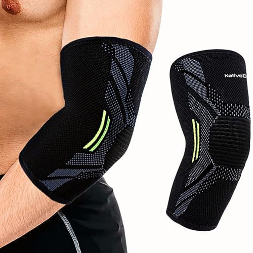 NativoDex Ellenbogenbandage – Kompressionsbandage für Ellenbogen, Bandage für Tennisarm, Golferarm, Sehnenentzündung, Arthrose, Sport - Armbandage Herren und Damen (Grau/Grün, XL)