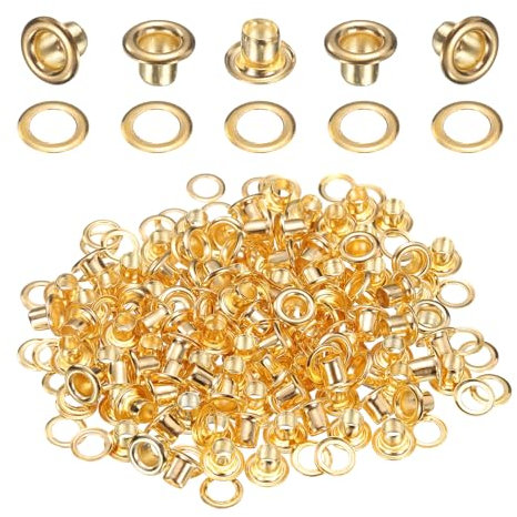 sourcing map 50Set Grommets Eyelets 3mm 1/8 Inch Brass Eyelets Kit with Washers for Fabric Curtain Tarps Leather Belt Shoes Bag DIY, Gold