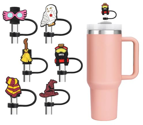 FIDWALL 6pcs Magic Wizard Straw Covers, Compatible with Stanley Cup 40oz/30oz, 10mm Reusable Silicone Dust-Proof Drinking Straw Caps, Fun Cup Accessories for Fans & Collectors