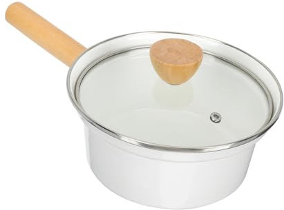 HOLIDYOYO Casserole Émail Avec Poignée Bois Pot à Lait Soupe Compatible Induction Couvercle Pratique Et