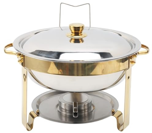 Catering-Grade Chafing Dish Set - 4.5L Stainless Steel Round Food Pans Chafer Pan with Glass Lids & Holders, Keeping Hot Perfect for Buffet Serving at Events