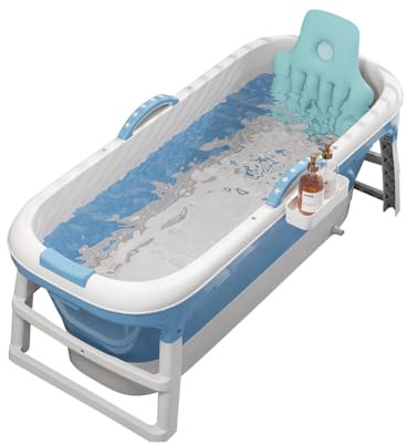 Baignoire Pliable XXL 118 x 60 x 53 cm, Idéale pour Salle de Bain, Douche et Balcon, avec Housse et Rouleaux de Massage, Panier à Savon, Baignoire Portable en Plastique Épais - Bleu