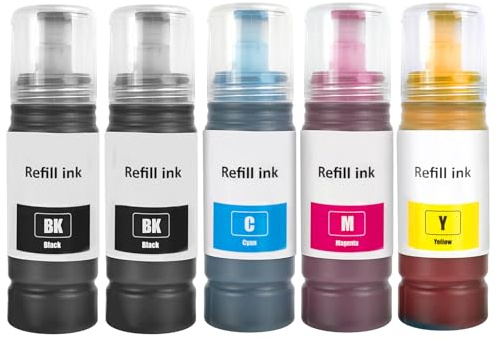 SHUOLEI Ink Bottle Compatible with Ink Multipack for ET-2860 ET-2861 ET-1810 ET-14100 ET-2810 ET-2830 ET-2865 ET-2876 ET-2710 ET-2720 ET-2811 ET-4800 printer 7500 page (5 Pack 2BK/C/M/Y)