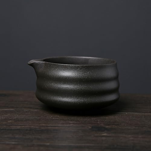 YlobdolY Keramik Matcha Schüssel mit Ausgießer, Handgemachte Ofen Ändern Glasierte Keramik Porzellan Schüssel Traditionelle Japanische Matcha Tee Mischschüssel für Schlag Matcha Schwarz