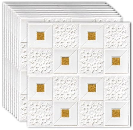 HWLL Piastrelle per Soffitti 10 Pannelli per Controsoffitto in Schiuma 3D Bianchi, 70x70 Cm, Pannelli per Controsoffitto Quadrati, Decorazioni per Pareti e Soffitti in Stile Moderno per Il Soggiorno