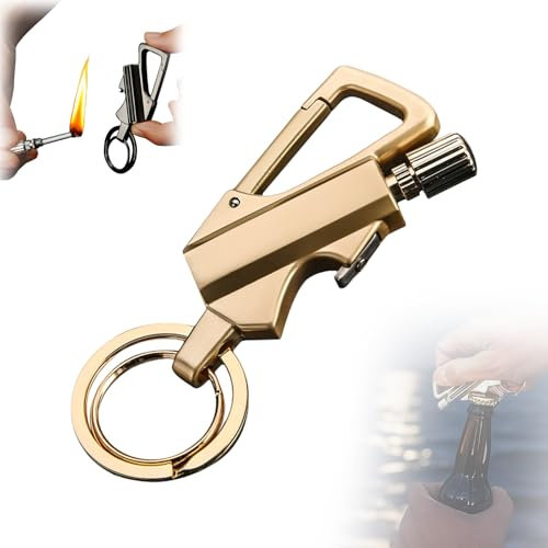 2025 New Keychain Lighter, Permanent Match Infinity Lighter with Multitool Keychain Bottle Opener, Essential Metal Keychains for Outdoor, Car and Home (Gold)