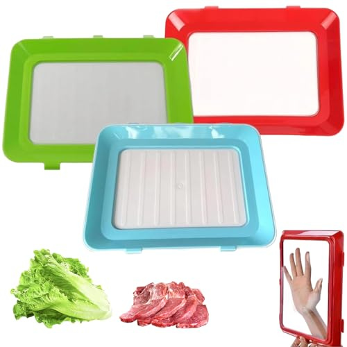 Cerulume 3 Pcs Stretch Freshs Storage Trays, Stackable Cold Meat Containers for Fridge Vacuum, Reusable Food Storage Trays, Foods Preservation Tray BPA Free for Food Storages, Preservation Freshness