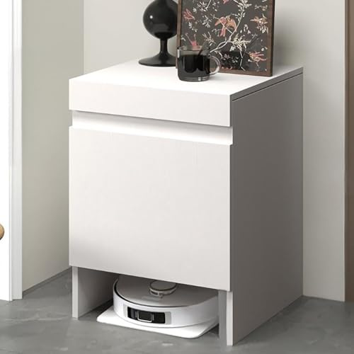 Nordivo Staubroboter Schrank mit Türen, Aufbewahrungsschrank für Saugroboter, Beistelltisch für Büro Zuhause, Freistehendes Holzregal für Wohnzimmer Küche Büro(White)