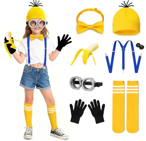 Ronronner Kostüm Zubehör Set 8 PCS für Kinder, Kostüm Cosplay Inkl. Hut, Brille, Hosenträger, Handschuhe, Socken, Krawatte & Knöpfe, Perfekt für Karneval, Halloween & Cosplay Partys