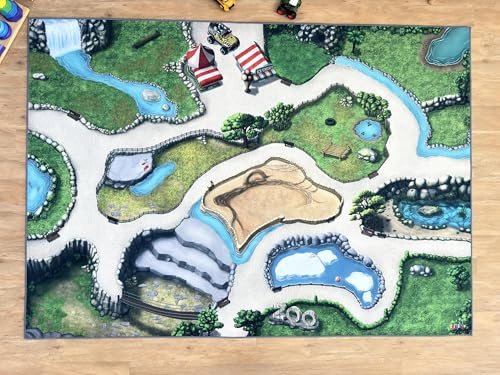SkippiDoo Zoo Spielteppich – Kinderzimmer-Teppich 200 x140 cm, ideal für Spielfiguren, passend für Tiere wie z.B. Schleich®