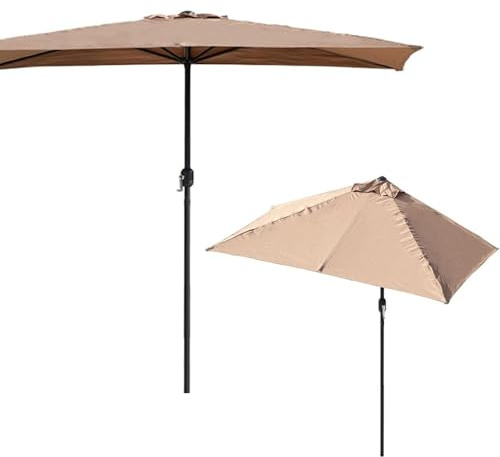 Demi parasol de terrasse, parasol mural rectangulaire avec manivelle pour extérieur, jardin, demi-parasol élégant pour terrasse, kaki, 2x1m/6.5x3ft
