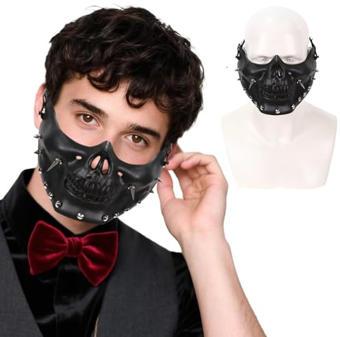 Joyincoser Masque facial Steampunk en cuir synthétique avec rivets - Unisexe - Pour festival, cosplay, Halloween, carnaval