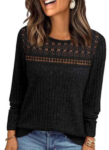 EIRUKON Pull Femme Chaud Manches Longues Tunique Décontractés Léger Sweatshirts Chic et Elegant Col Rond Pulls Automne Hiver Dentelle Haut Tops