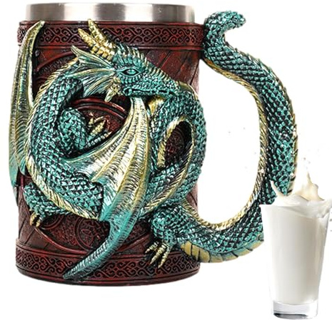 Medieval Dragon Beer Tagina - 3D Stainless Steel Large Mug | Fantasy Coffee Tankard for Beer, Wine, Tea, Party Drinks, Novelty Gift for Dragon Lovers, Decoration