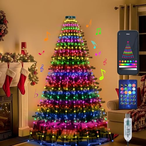 Rosnek RGB lichterkette Weihnachtsbaum, 2M 160 LEDs Christbaumbeleuchtung mit APP & Fernbedienung, 8 Girlanden für Weihnachtsdeko Aussen & Innen, Twinkly Strings für 150-240cm Weihnachtsbaum