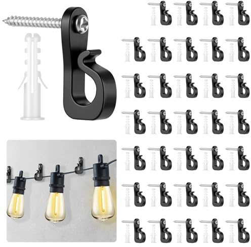 URAQT Ganci a vite, 35 Pezzi Ganci Avvitabili, Ganci a vite Q-Hanger da interni ed esterni, Ganci per Luci Natalizie con Vite, per luci di Natale,Campanelle,Catene Luminose
