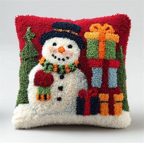 Taxpy Pre-Printed DIY Embroidery Latch Hook Pillow Cover Kit,Christmas Snowman and,43X43Cm Animal Cross Stitch Cushion Covers Kits DIY Craft Needlework Pillowcase Latch Hook Cushion Kits Fo