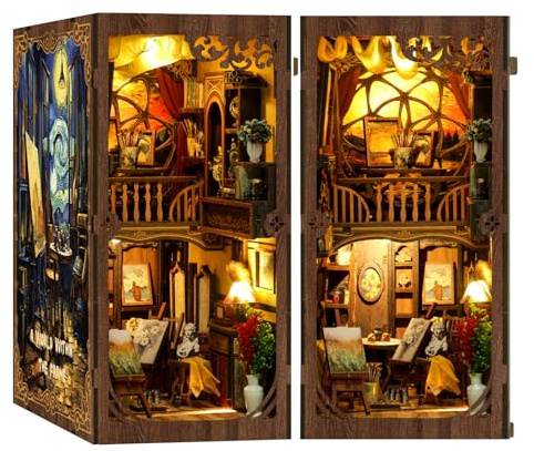 GLEAMUNO Framed World Book Nook & 3D Puzzle - Kunstgalerie Holzpuzzle Erwachsene mit LED - Miniatur Haus Bausatz als Geschenk