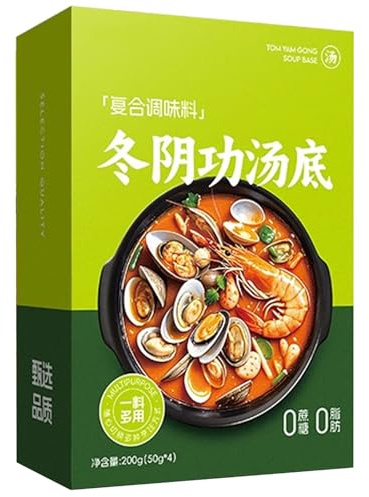 Authentische Hot Pot-Suppenbasis, Auswahl Aus 4 Suppen, Scharf, Pilz, Tomate, Ganz Natürliche Instantbrühe für Chinesisches Fondue, Nudeln, Ramen und Zum Kochen(Tom Yum Goong)