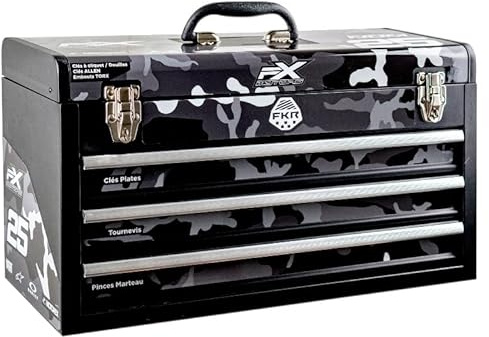 Caisse à Outils Complète Personnalisée Camo FX Motors – Nom/Prénom/Numéro – Idée Cadeau Moto & Motocross – Coffret Outillage 187 Pièces – Tiroirs + Rangement – Atelier, Garage, Paddock