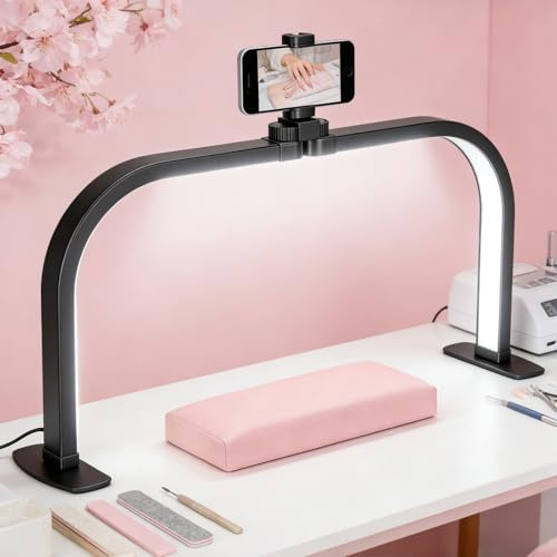 VIHBRAI 45W Halbmond Lampe für Nagel, Faltbare LED Lampe Nägel mit Telefonhalte,Nageltisch lampe Licht mit 3 Farbmodi 10 Helligkeiten für Schönheit Tattoo Maniküre Kosmetikerinnen (2)
