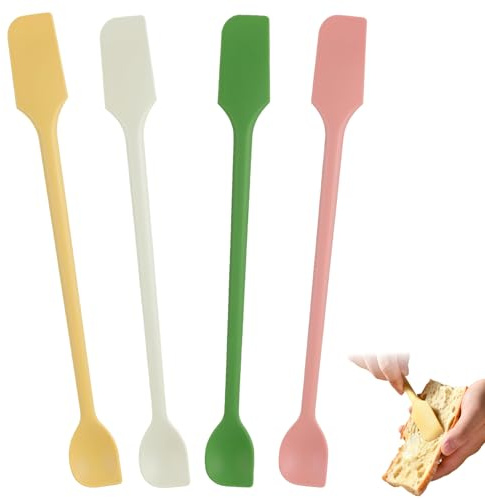 LAY STAY 4Pcs Small Silicone Spatulas for Cooking, Mini Spatulas or Jar Scrapers, Mini Spatula Jar Scraper Double Headed, Silicone Dual-Ended Spatula Spoon, for Kitchen, Cosmetics & Jars