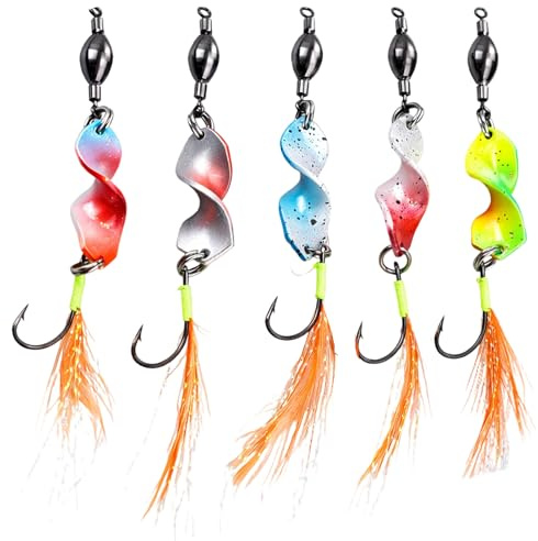 5 Stück Twist Spoons Forelle UV-Aktiv, Forellenköder mit Rolling Swivels, Twister Angelzubehör Forelle, Blinker Forellen Köder, AngelKöder Forellen Spoon Set
