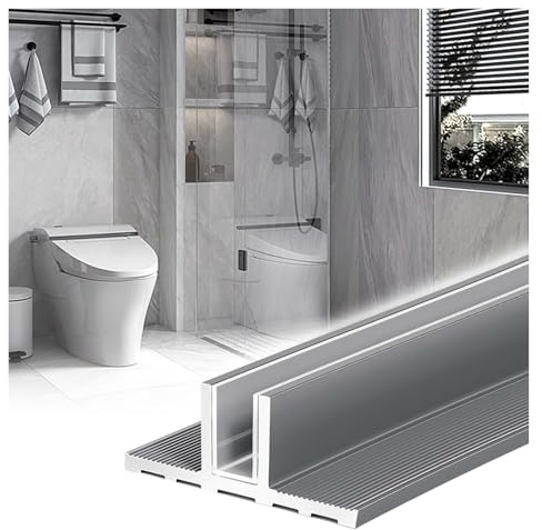 Inserti in vetro per porta doccia senza cornice, canale a T in alluminio, finitura grigio opaco, compatibile con vetro da 10 mm, lunghezza 200 cm, ideale per bagno/cucina/camera da letto