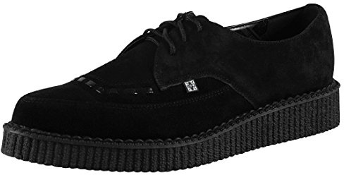 T.U.K. Black Suede Pointed Creepers for Men & Women, Low Platform Lace Up Sneakers, US 9 Women/7 Men