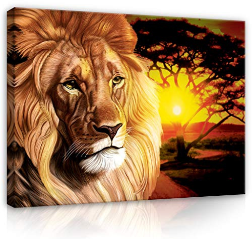 Forwall Leinwand Bilder - Löwe Afrika Safari Tiere - 100x75 cm | Leinwandbilder, Bild auf leinwand, Wandbild XXL groß Wandbilder für Wohnzimmer Schlafzimmer Wohnzimmerbilder