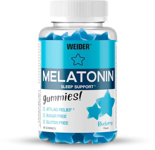 Weider Melatonin Gummies (60 Caramelle Gommose) Gusto mirtillo | Con 1mg di Melatonina per dose, Aiuta para il Sonno e contro il Jet lag, Senza Glutine, Senza Zucchero