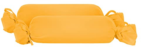 biberna Nackenrollenbezug Kissenbezug 15x40 cm, 2er Set gelb | Jersey Baumwolle | Reißverschluss | weich & bügelleicht | Oeko-TEX Standard 100 | Doppelpack | Modell 0077144