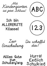 efco Clear Stamps Einschulung 8 Stk Stempel 7.4x10.5 cm Silikon Motivgröße 2.2-3.6 cm Sommer ideal für Grußkarten Einladungen Scrapbooking Geschenkverpackungen Schriftstempel