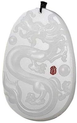 yigedan Halskette mit Drachen-Anhänger aus natürlicher weißer Jade, Jade
