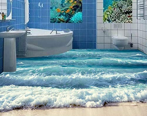 Yosot Benutzerdefinierte 3D Boden Ozean Wellen Tapete 3D Boden Badezimmer Selbstklebende Wasserdichte Tapete Pvc Bodenbelag Klebstoff-300Cmx210Cm