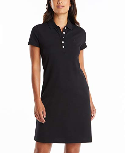 Nautica Women's Easy Classic Short Sleeve Stretch Cotton Polo Dress Dress, True Black, Small