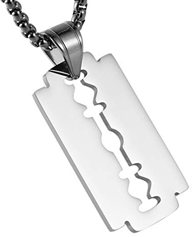 HZMAN Razor Blade Model Dog Tag Anhänger für Herren Edelstahl Hip Hop Rock Halskette Schmuck Geschenk