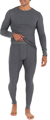 Fruit of the Loom mens Recycled Waffle Thermal Underwear (Top and Bottom) Pajama Set, Greystone Heather, Large US