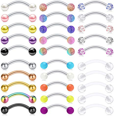 Rajnard Piercing Rook Piercing para Cejas 16G Acero quirúrgico Banana Barbell 8mm Bola de Crystal Piercing Joyas para Mujeres Hombres Niñas 30pcs