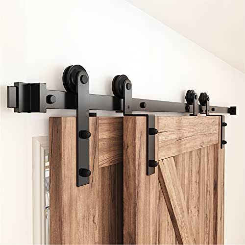 WINSOON Rail Porte Coulissante Systeme 6FT/200CM Interieur avec Rail Bypass Double Portes Interieur Rail, Facile à Installer, Forme J, Sans porte