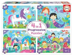 Educa - Kinderpuzzle Fantasiewelten | 4in1 Puzzleset 20/40/60/80 Teile | Fantasie, Progressives Puzzle | ab 4 Jahren (18905)
