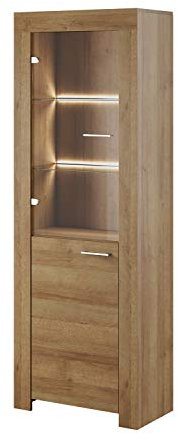 Furniture24 Vitrine Vitrinenschrank Standvitrine Wohnzimmerschrank Sky mit LED Beleuchtung (Riviera Eiche)