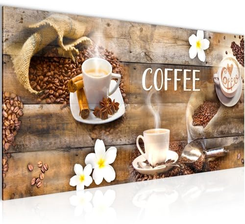 Runa Art Wandbild Kaffeetasse Küche 1 Teilig 100 x 40 cm Modern Bild auf Vlies Leinwand Küchenbilder Esszimmer Küchenbilder Braun 027112a