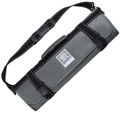 zayiko Messertasche für Kochmesser – Rolltasche mit 13 Fächern für 12 Küchenmesser & Schere – Robuste Werkzeugrolle zur Messeraufbewahrung mit Tragegriff & Schultergurt
