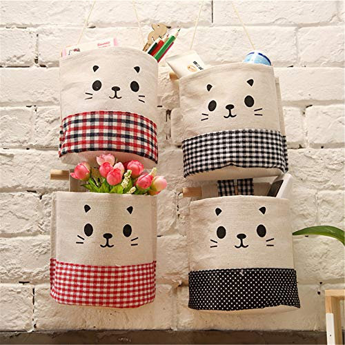 SWECOMZE Hängetasche Hängend Aufbewahrungstasche, Wasserdicht Leinen Stoff Mauer Hängender lagerung Tasche,Wand Hängend Körbe Organizer für Kinderzimmer Badezimmer Schlafzimmer (4 pcs)